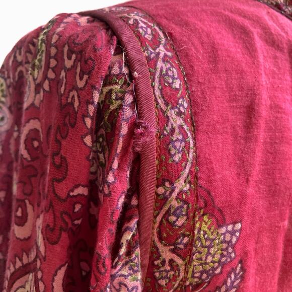 70s Adini Burgundy Boho Maxi Dress | Gold Print Empire Waist Tassel Beads Fall - Picture 16 of 16